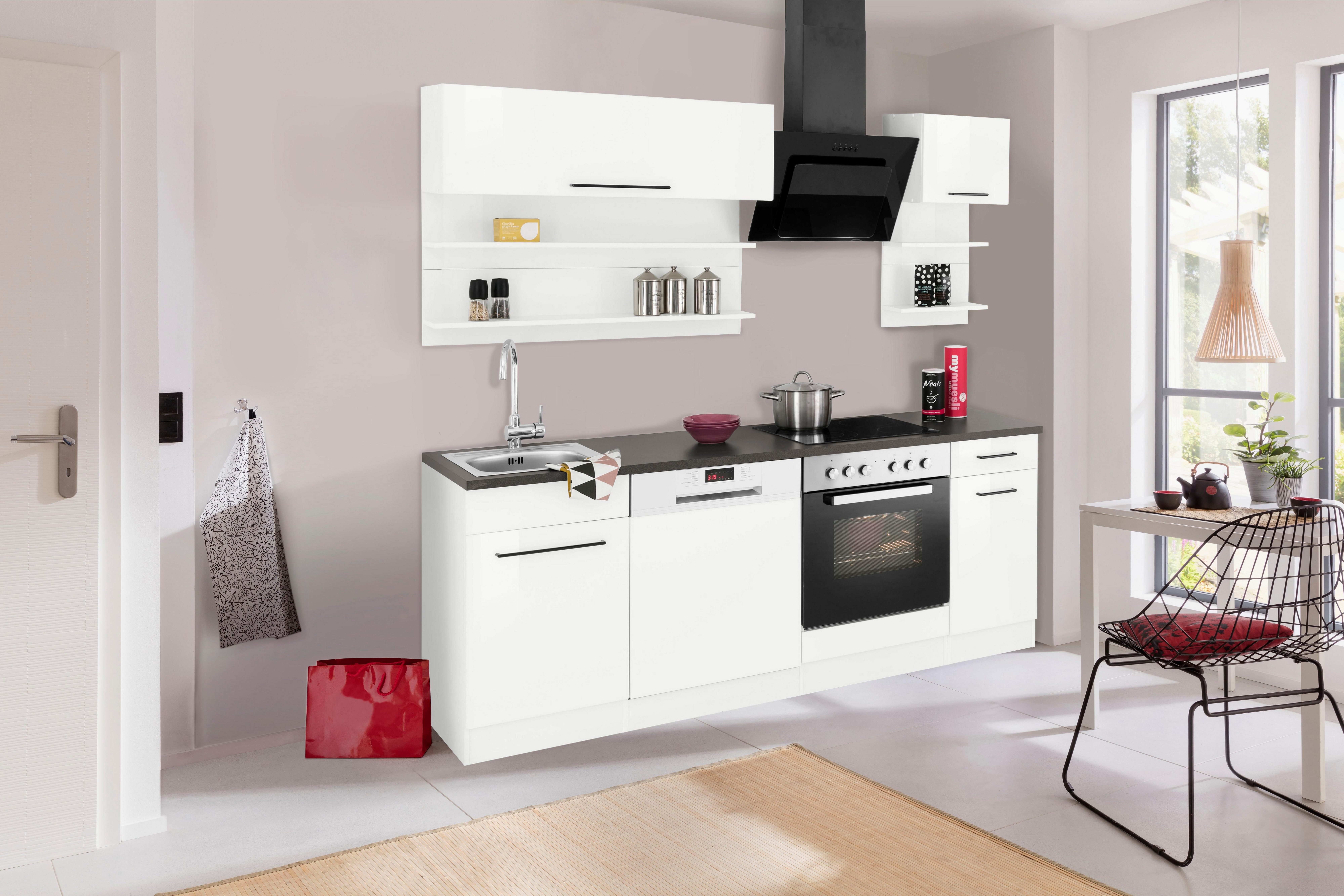 HELD MÖBEL Küchenzeile Tulsa, ohne E-Geräte, Breite 210 cm, schwarze Metallgriffe, MDF Fronten