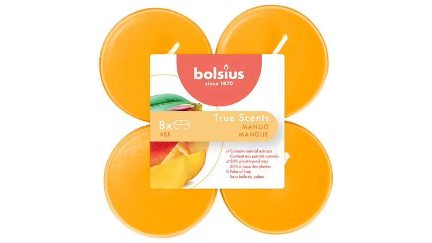 bolsius Maxi-Teelichte True Scents 8h 8er Pack Mango Mango