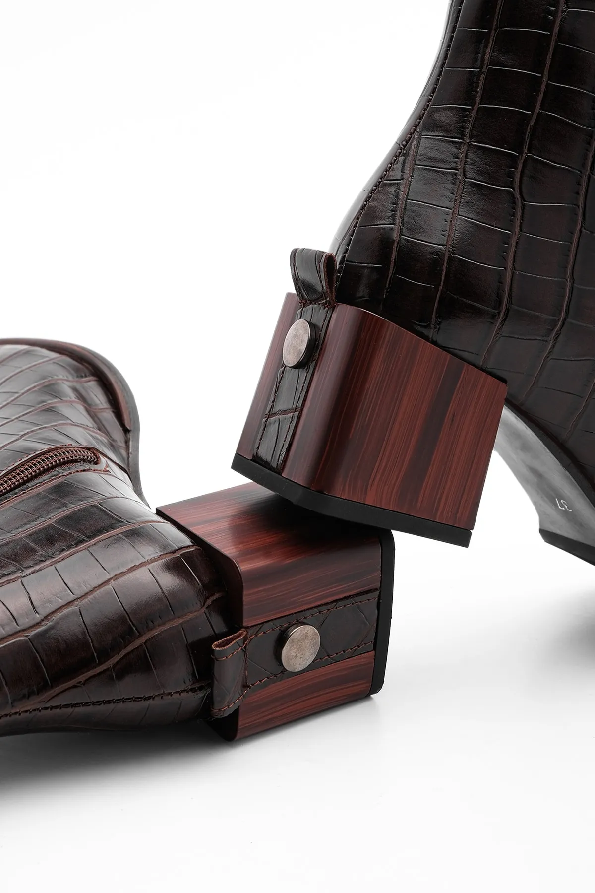 Marjin  Damen-Stiefel mit Absatz und stumpfer Zehenpartie, Holzmuster, Absatz, Reißverschluss, klassische Alltagsstiefel, Sayen Brown Croco