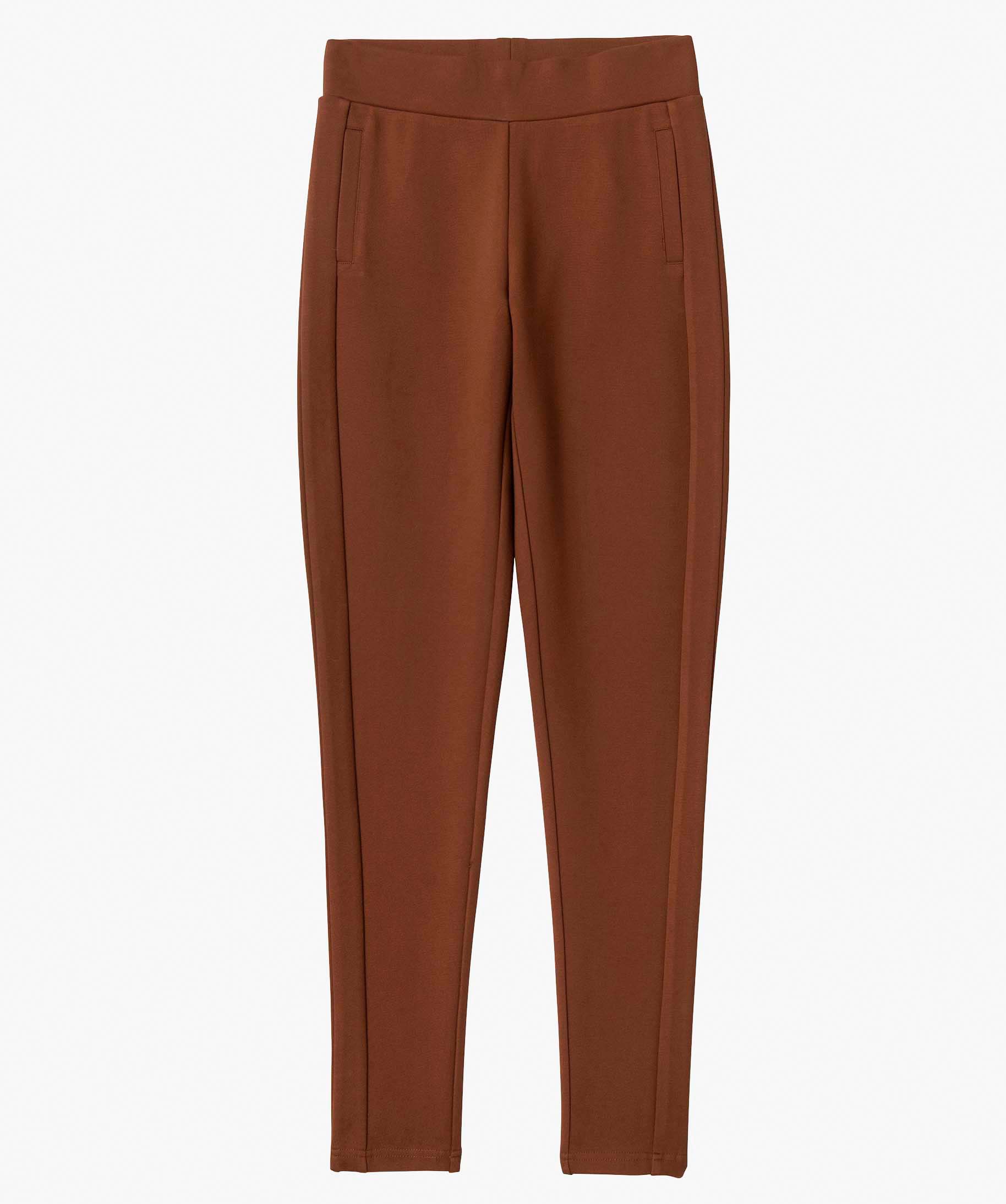 Leggings femme en maille épaisse avec surpiqre fantaisie marron | GEMO