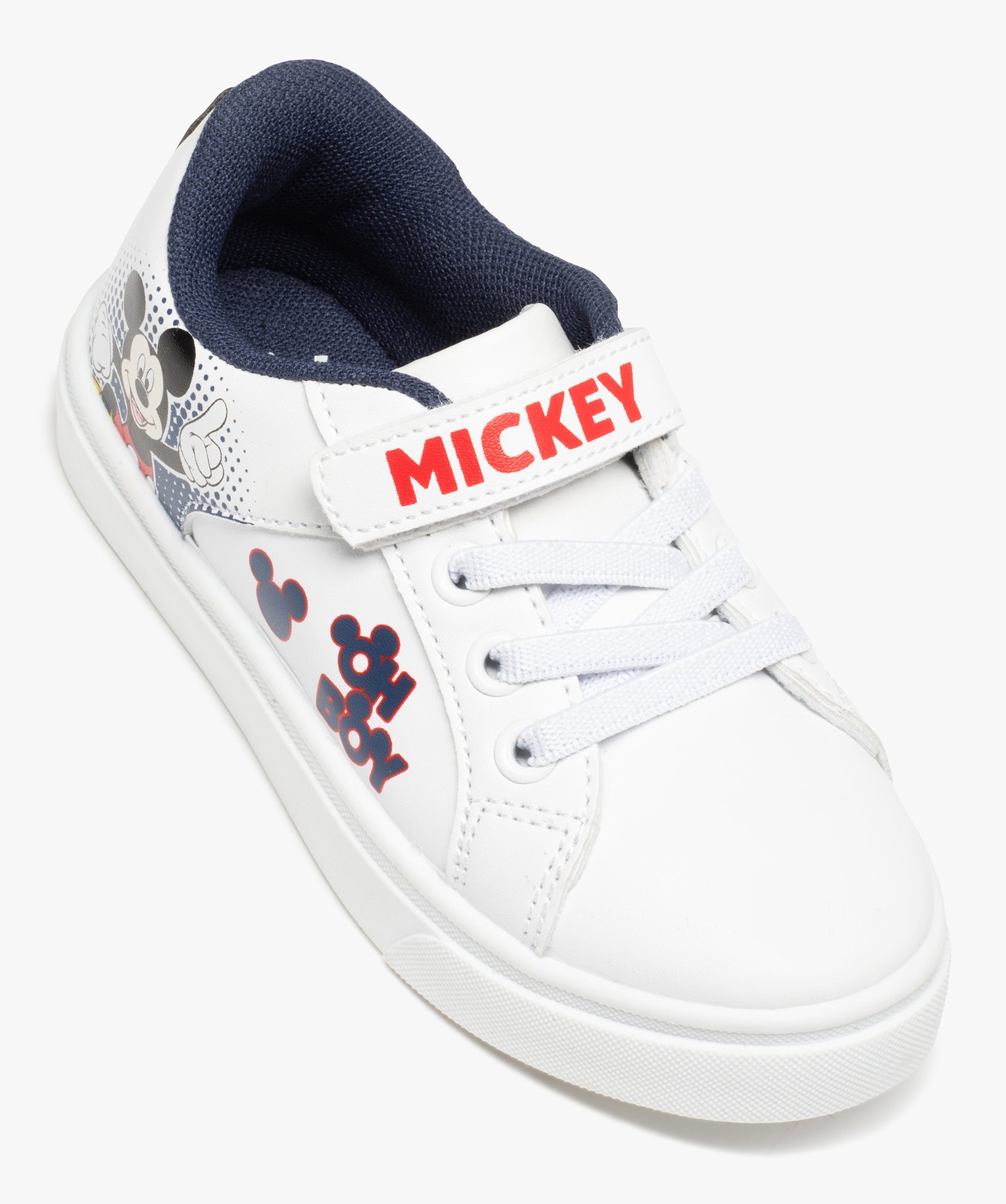 Baskets Garçon imprimées à lacets et scratch – Mickey blanc | GEMO