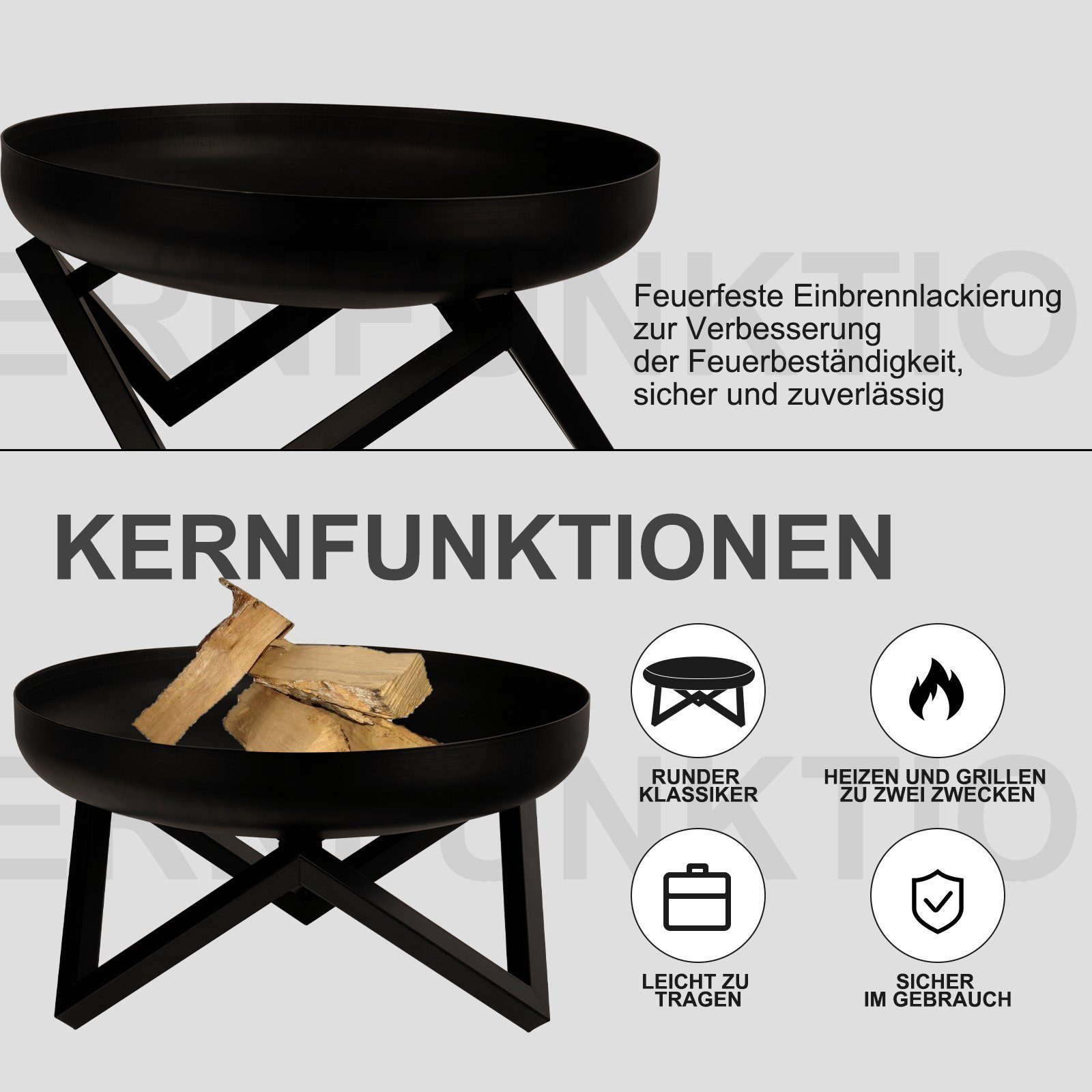 BIGTREE Feuerschale Ø60cm Feuerschale Feuerstelle, Feuerkorb,Feuerschalen