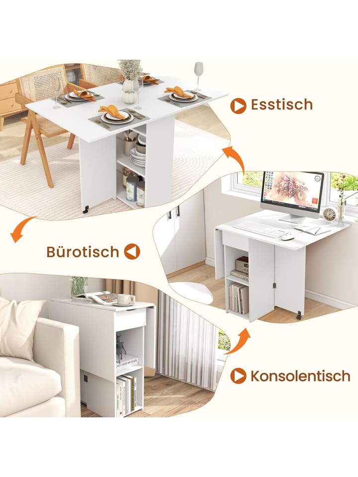 COSTWAY Esstisch klappbar mit 2 Rädern in Weiß günstig kaufen onesize