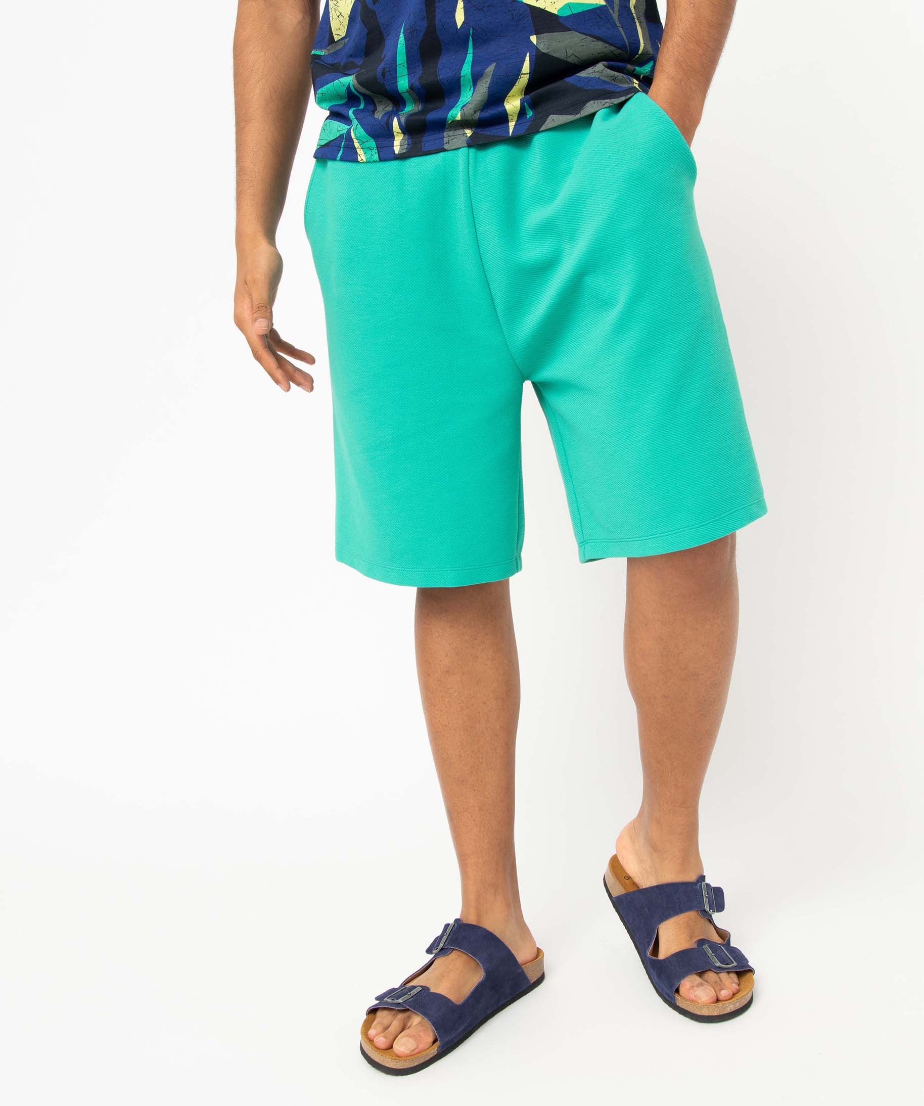 Bermuda homme en maille ctelée vert | GEMO
