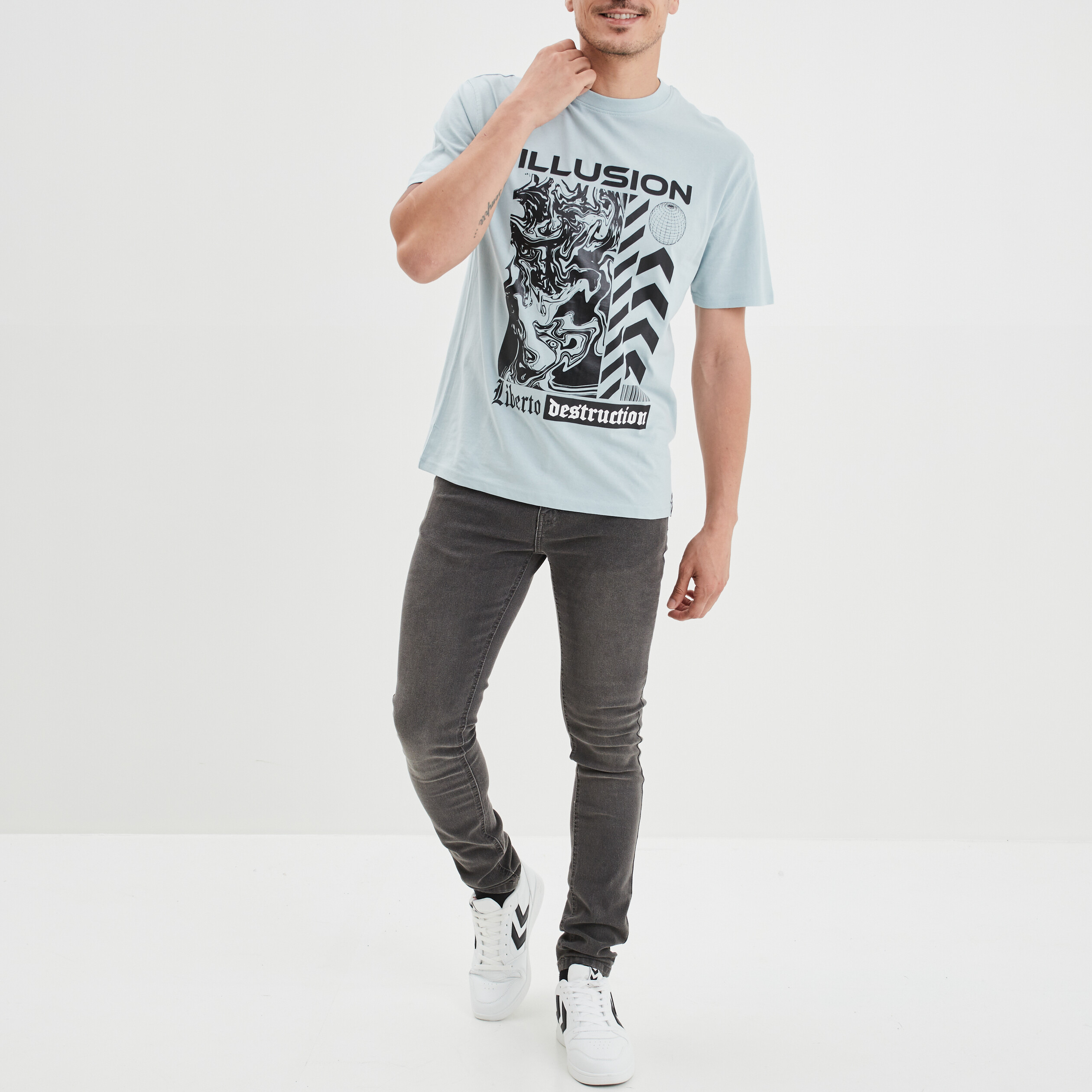 T-shirt oversize coton Liberto bleu gris homme | La Halle