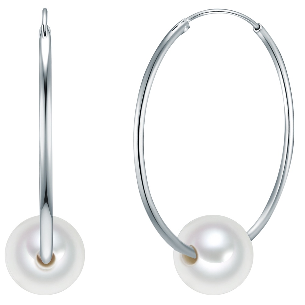 Valero Pearls Créoles en argent Argent sterling Perle de culture d'eau douce en Argent Boucles d'oreilles