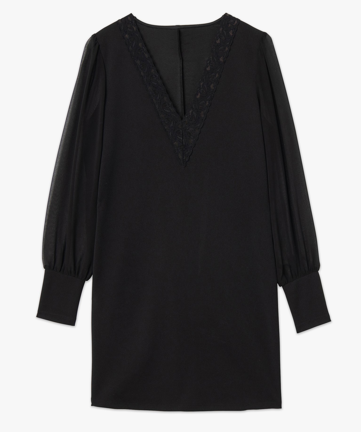 Robe femme droite en maille à manches longues tansparentes noir | GEMO