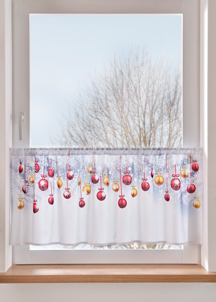 Scheibengardine mit weihnachtlichem Druck