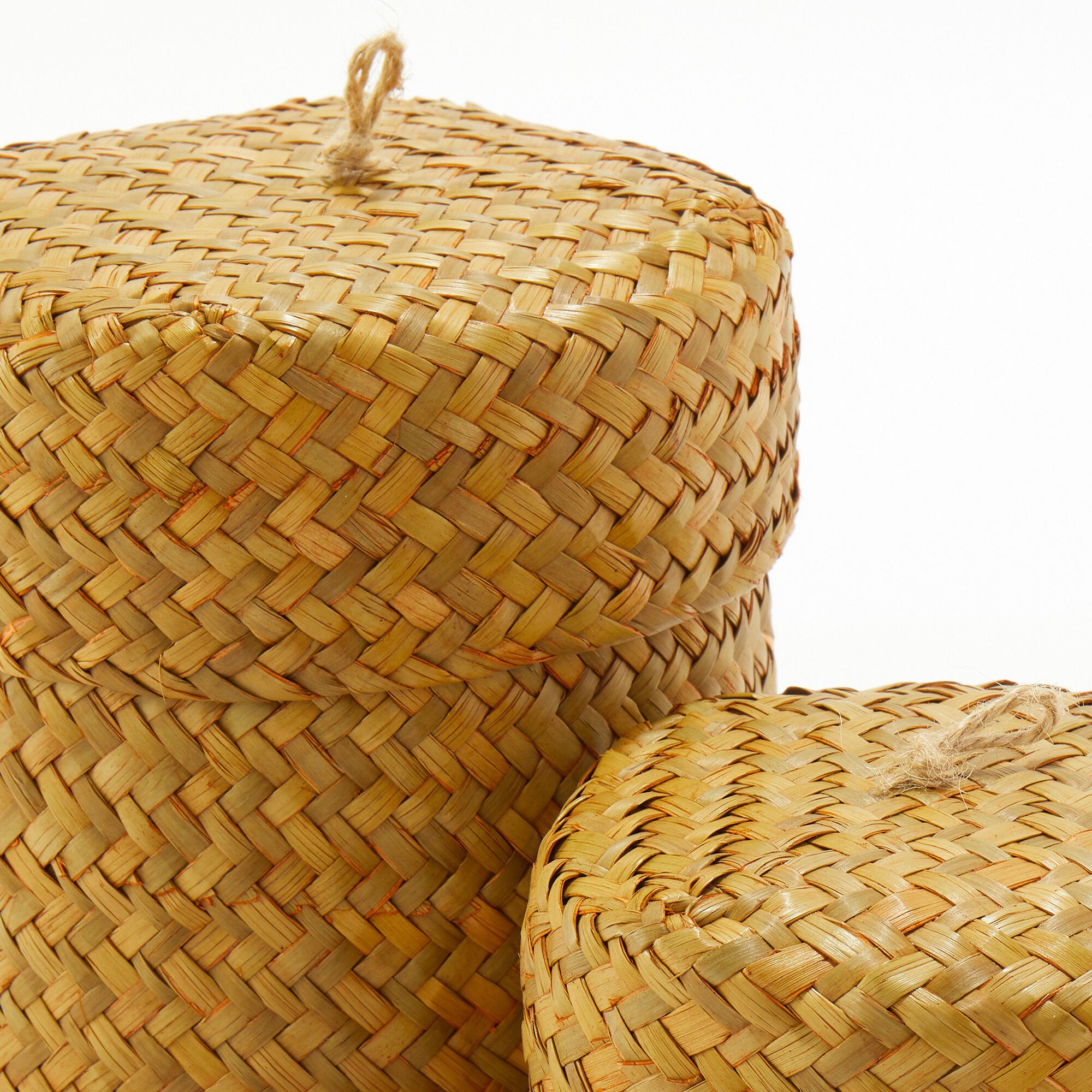 Panier rond tressé avec couvercle