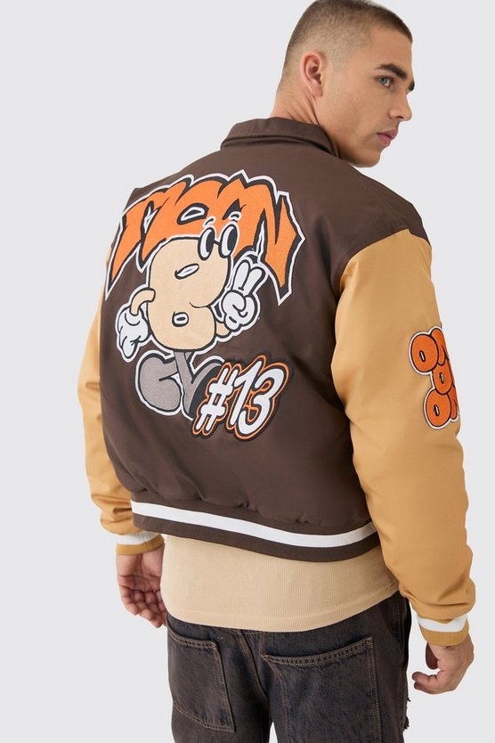 Kastige Twill Jacke mit Kragen und Stickerei