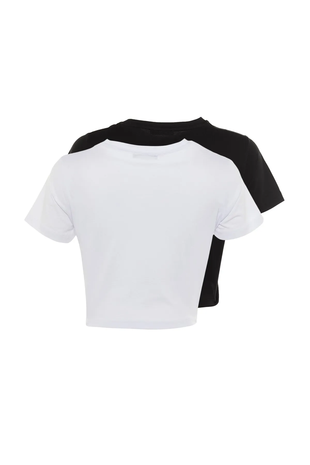 Trendyol Collection  Schwarz-weißes 2er-Pack kurzes Strick-T-Shirt aus 100 % Baumwolle mit Rundhalsausschnitt TWOSS20TS1480
