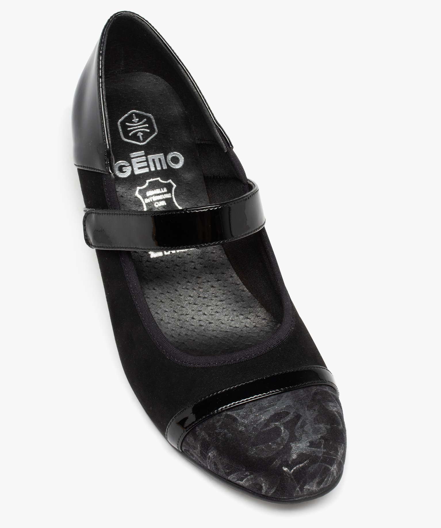 Escarpin confort avec brides vernies et petit talon femme noir | GEMO