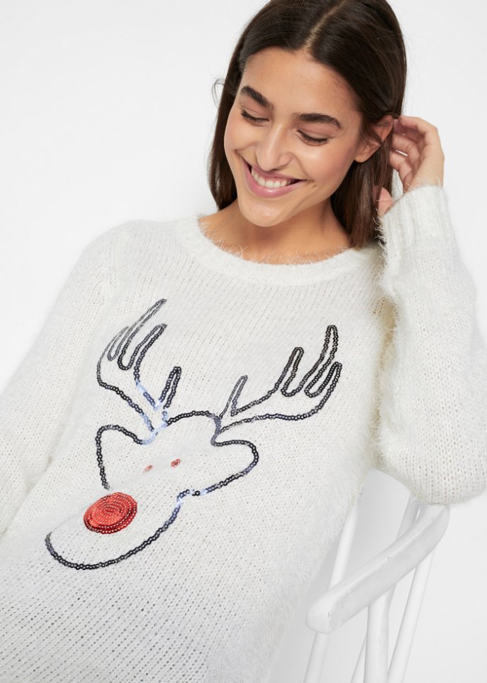 Weihnachtspullover Pailletten- Rentier