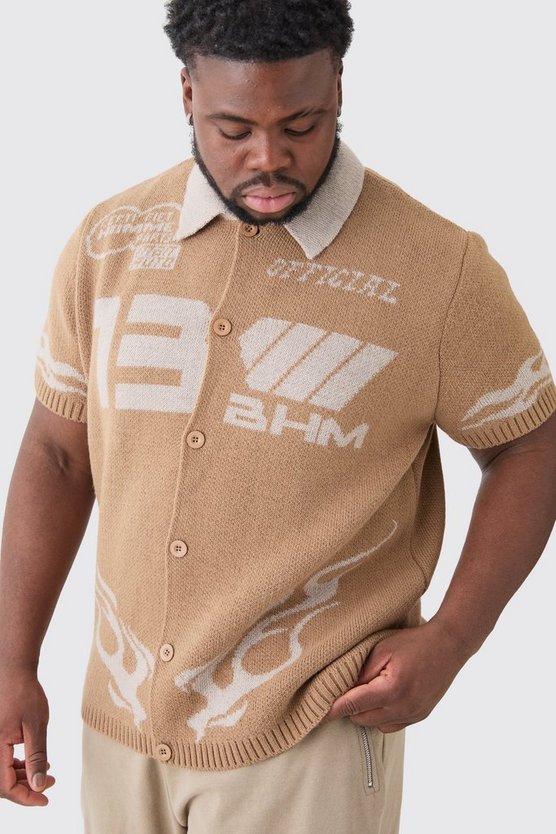 Plus gestricktes Moto-Hemd in Taupe