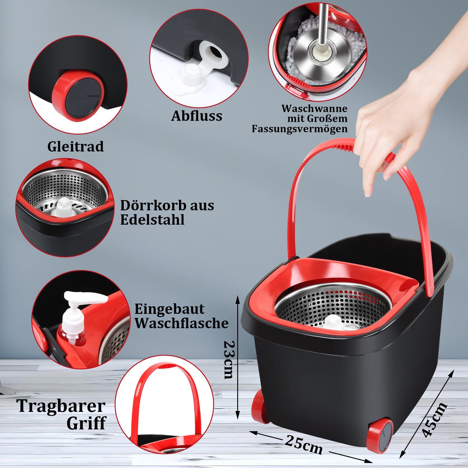 Clanmacy Wischmopp Bodenwischer Komplett Set Turbo Wischmop Mit 3 Mikrofasermatte