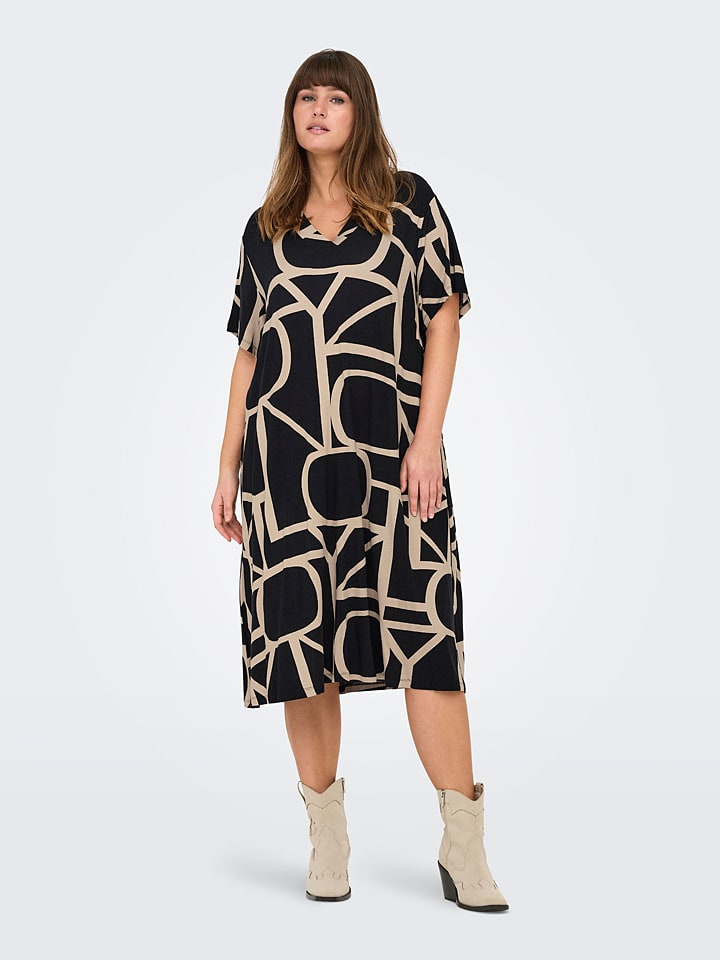 ONLY Carmakoma Kleid in Schwarz/ Beige günstig kaufen