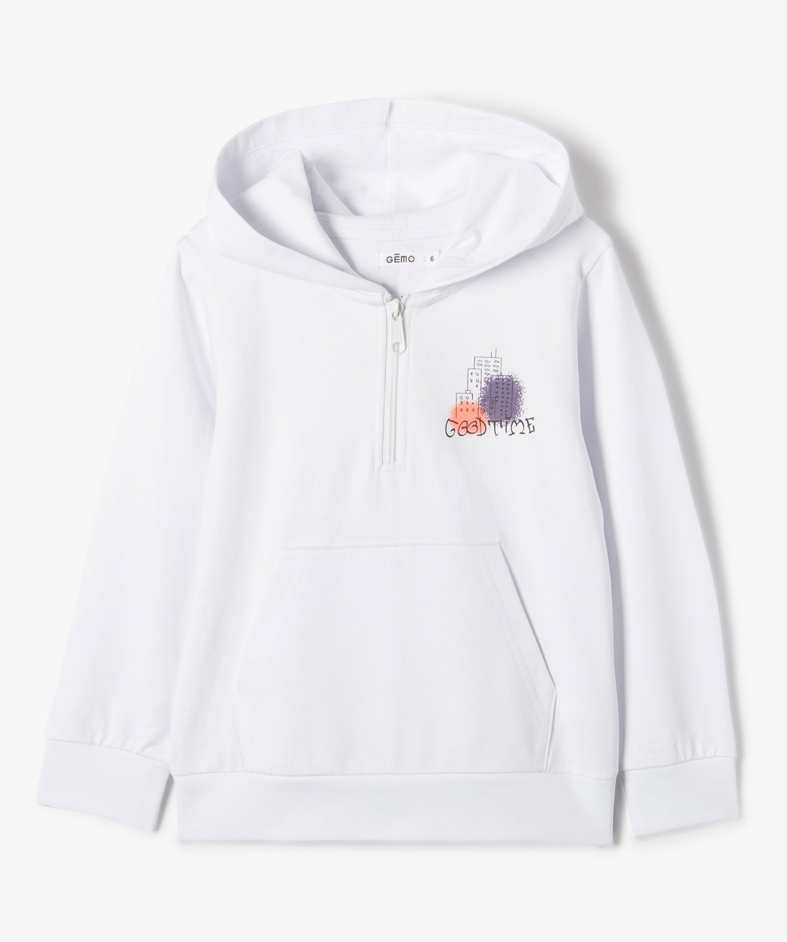 Sweat Garçon à capuche avec inscription dans le dos blanc | GEMO
