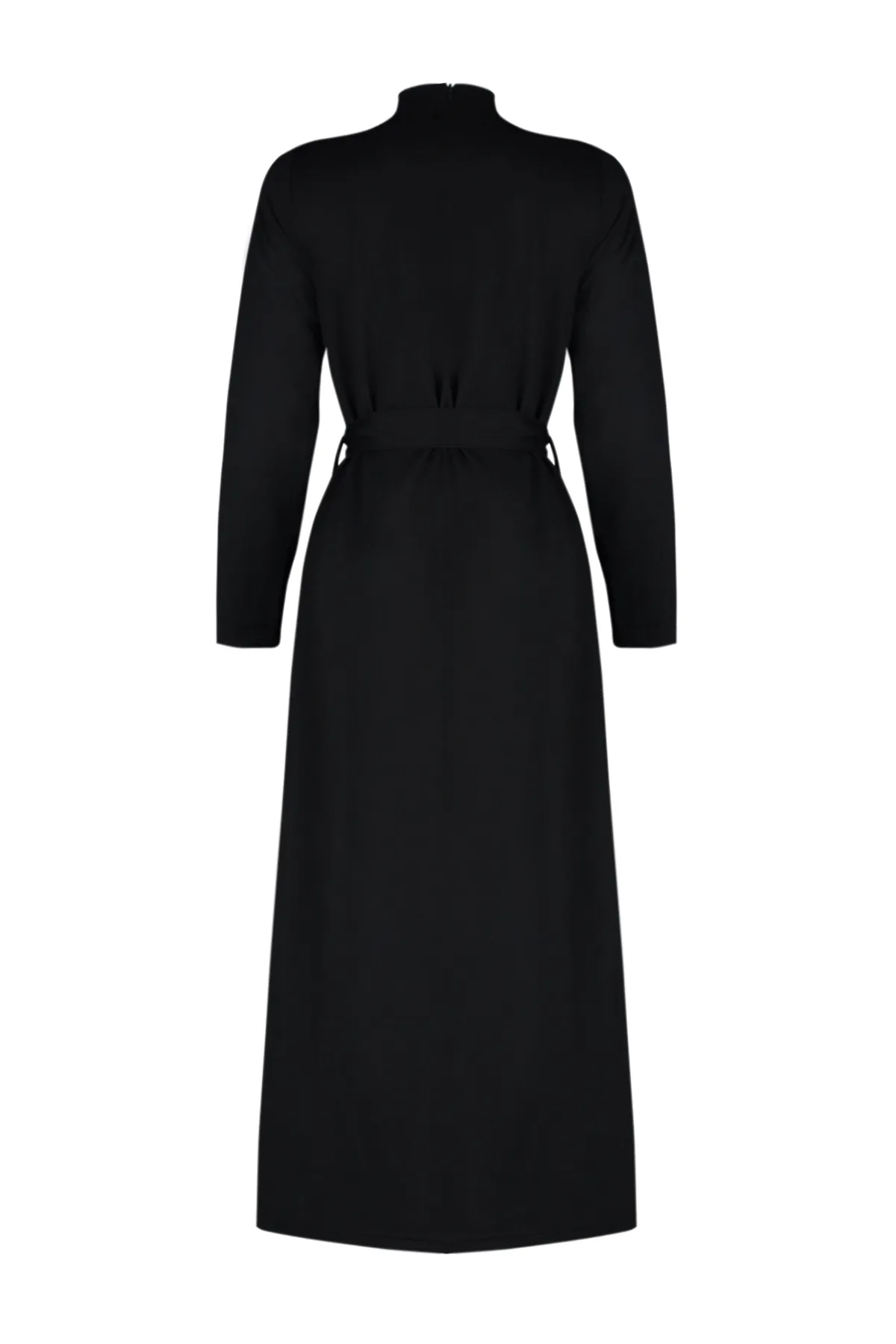 Trendyol Modest  Schwarzes Strickkleid mit Stehkragen und geradem Gürtel TCTSS24EB00122