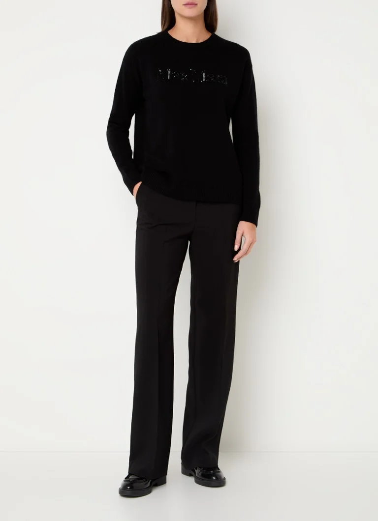 Jemne pletený pulóver MaxMara Kassel zo zmesi kašmíru s kamienkami a logom
