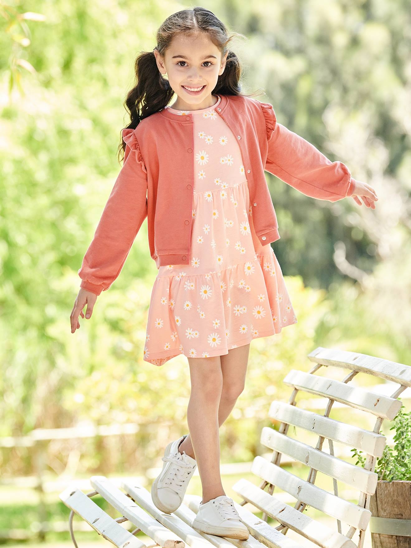 Ensemble robe et cardigan fille vert émeraude