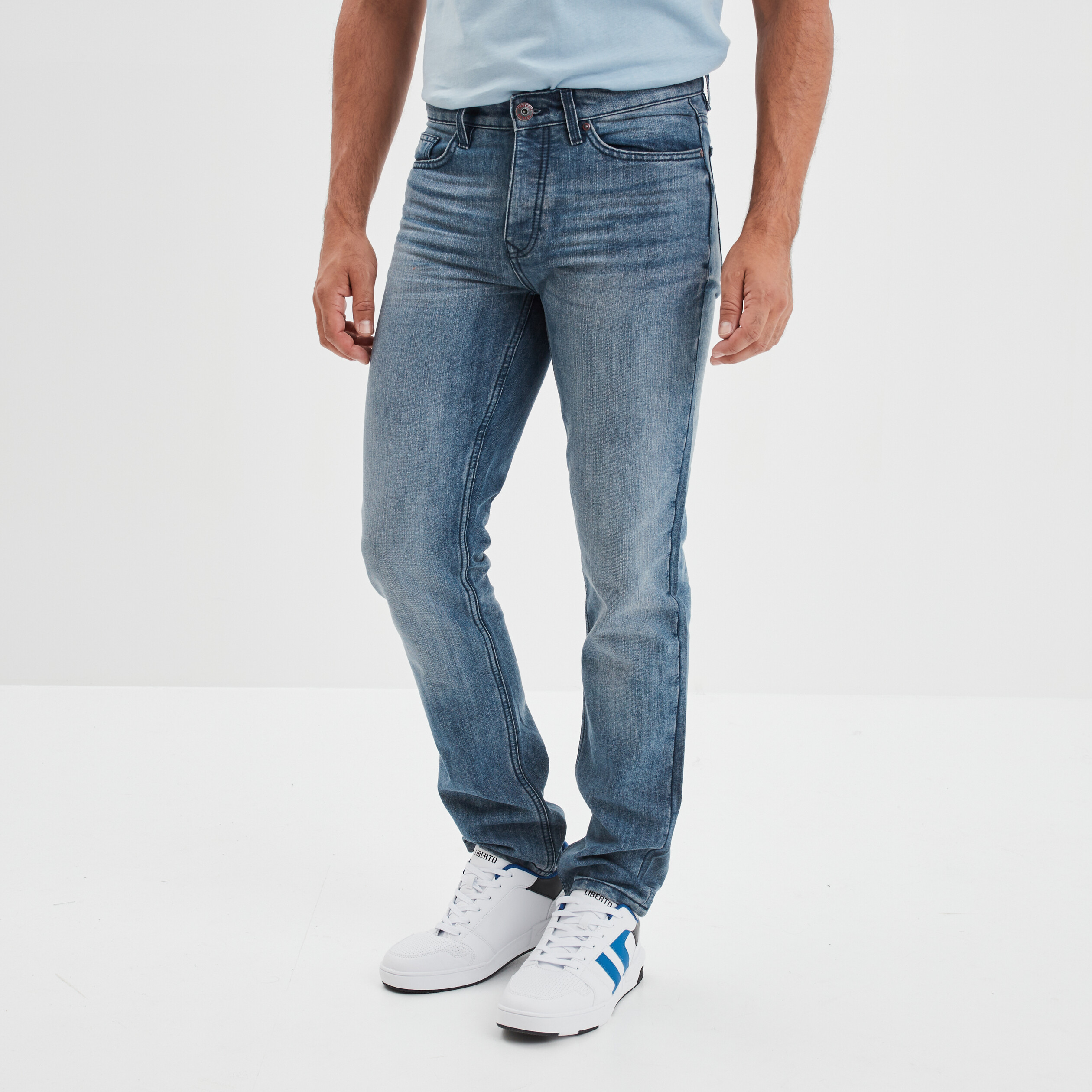 Jeans straight 5 poches Creeks denim bleach homme | La Halle