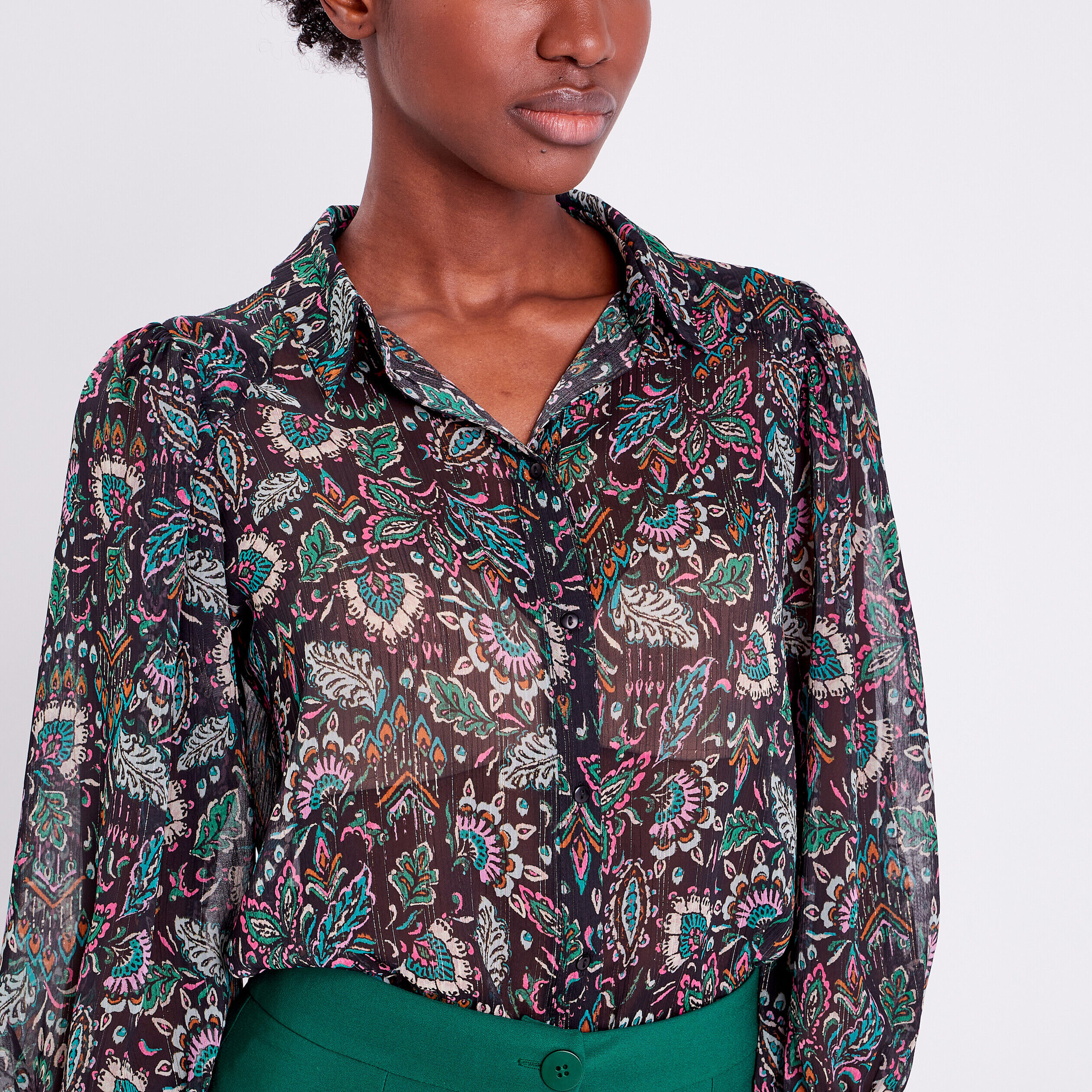 Chemise manches 3/4 noir femme | Cache Cache
