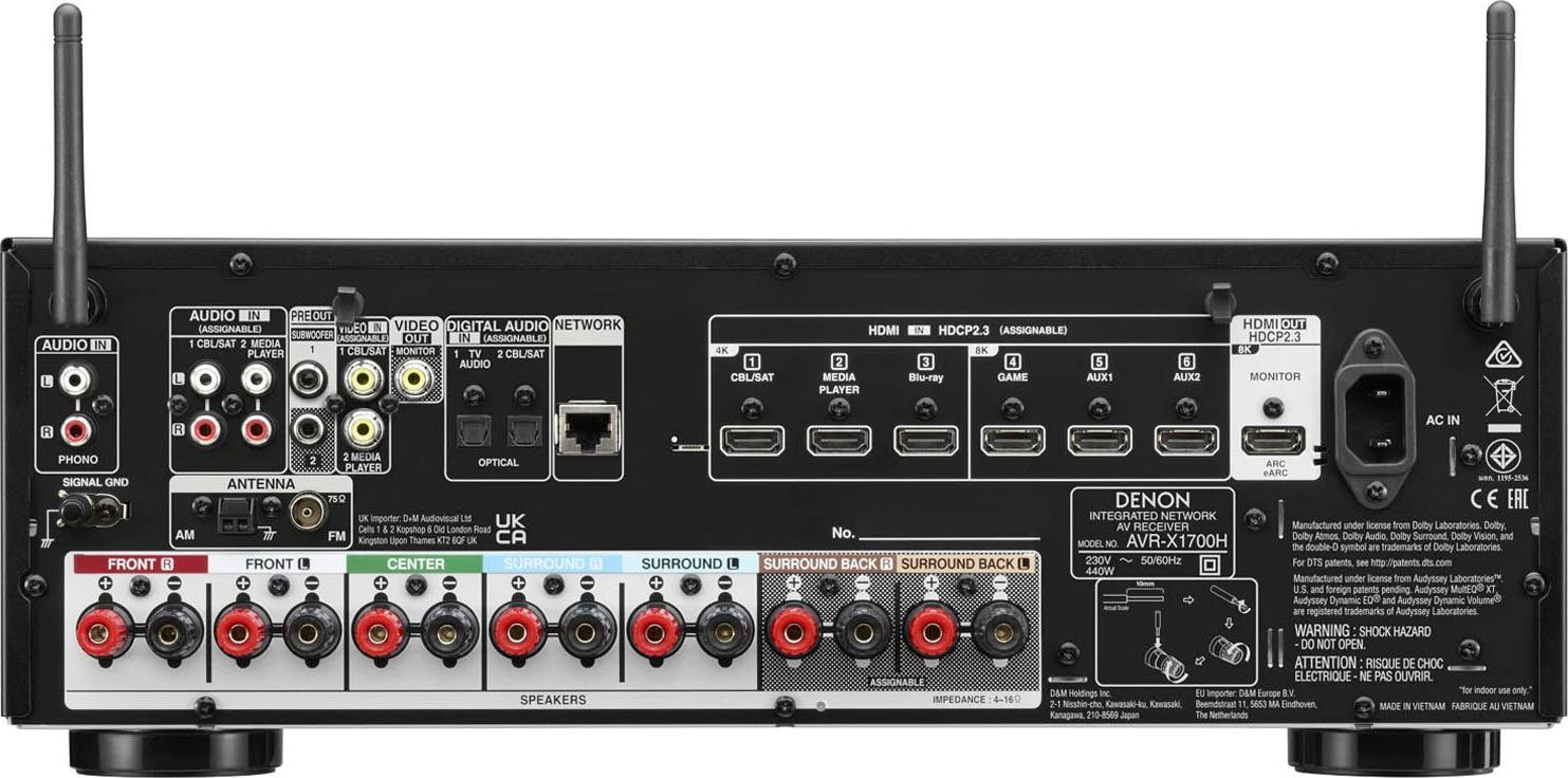 Denon AVR-X1700H 8K- 7.2 Heimkinosystem (Bluetooth, WLAN, Dolby Vision)