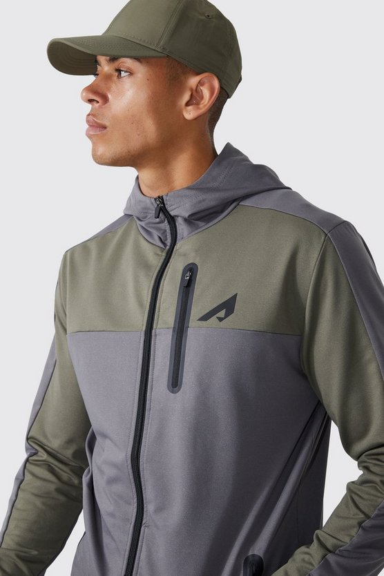 Active Colorblock Hoodie mit Trichterkragen und Reißverschluss