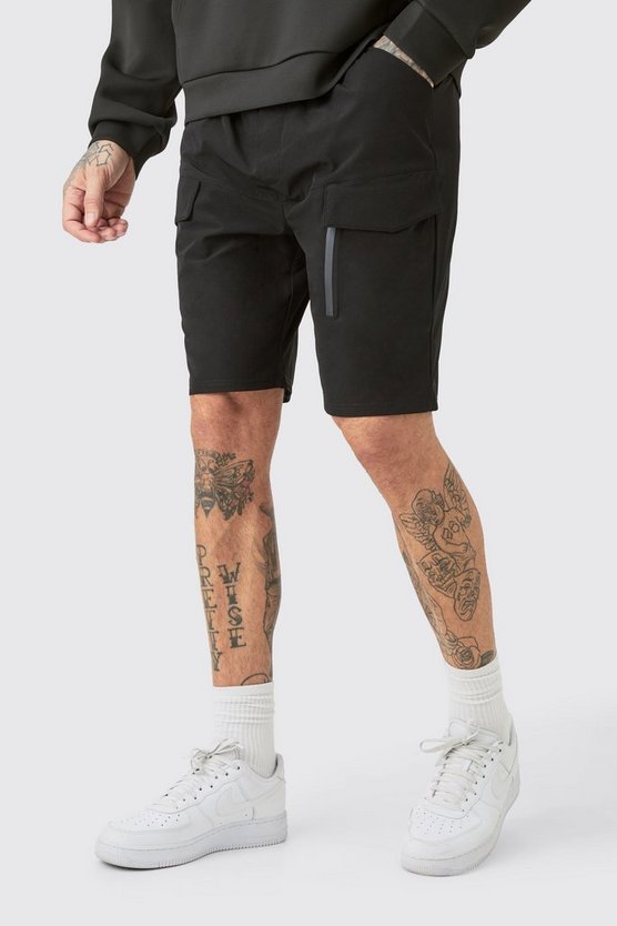 Tall lockere elastische Stretch Cargo-Shorts mit Reißverschluss
