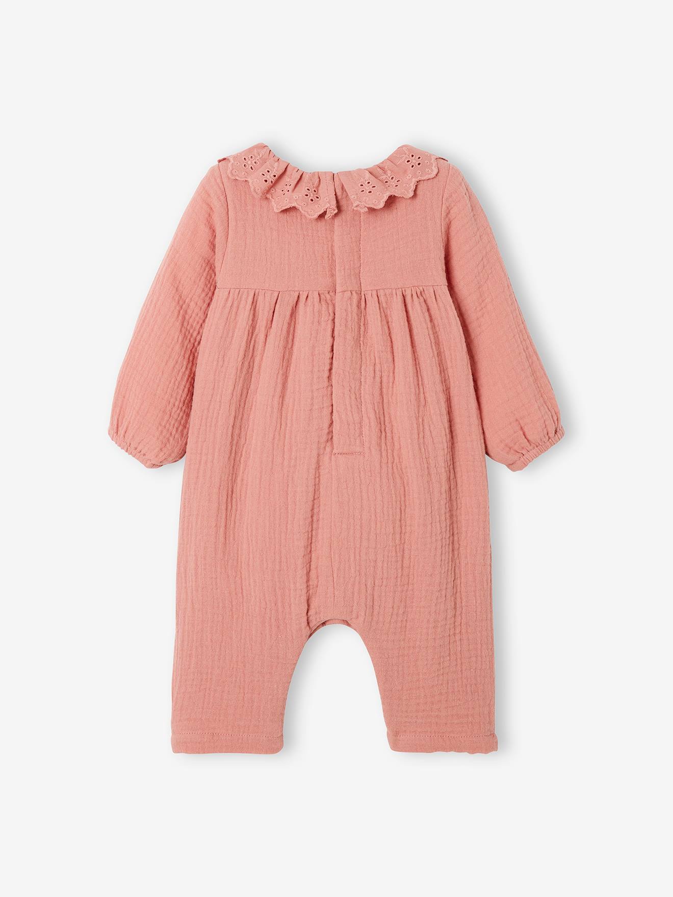 Combinaison en gaze de coton doublé bébé bois de rose