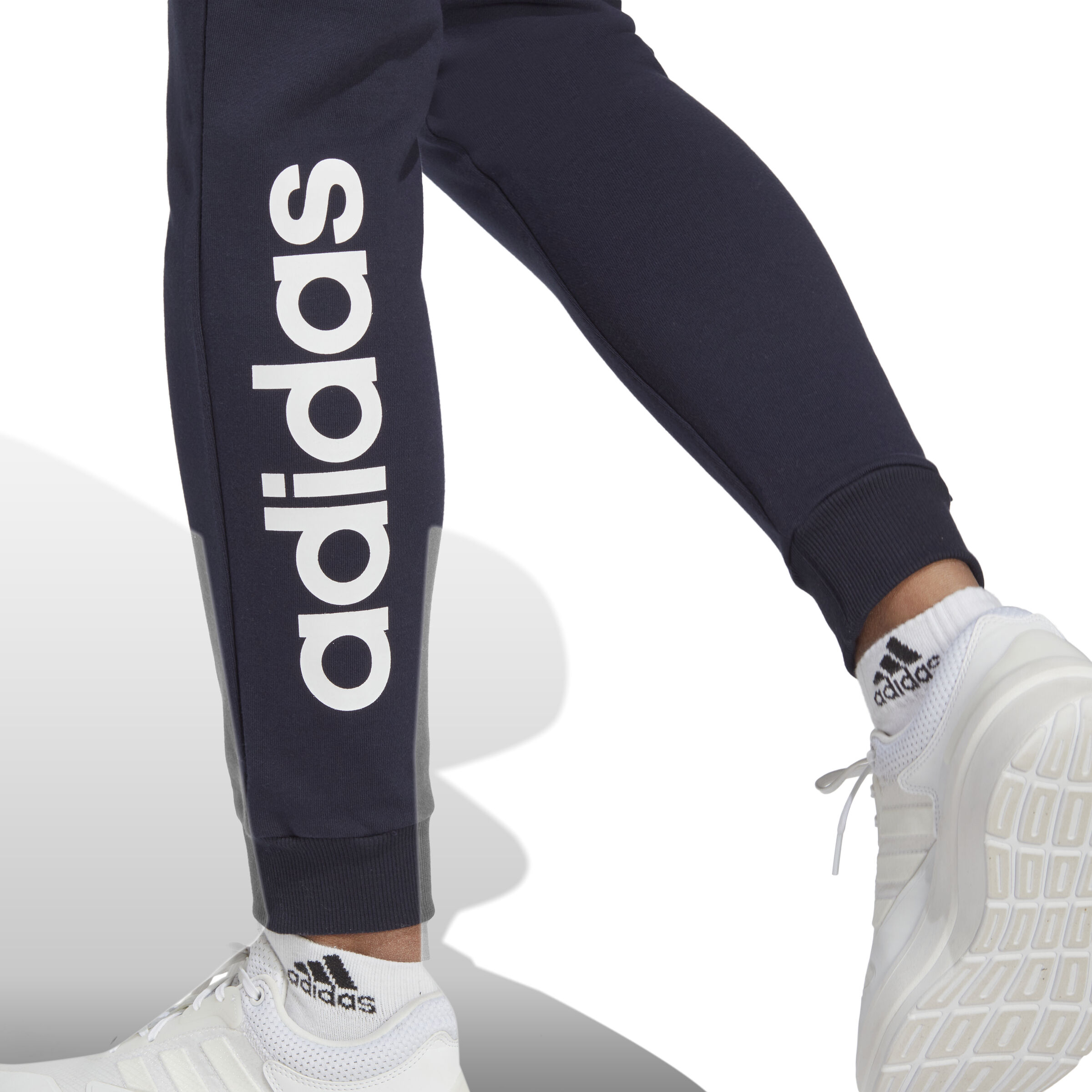 Essentials Linear French Terry Cuffed Trainingshose Damen - Dunkelblau, Weiß