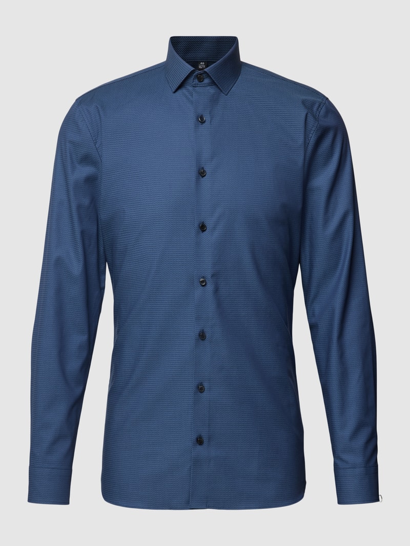 Super Slim Fit Business-Hemd mit Allover-Muster in marineblau