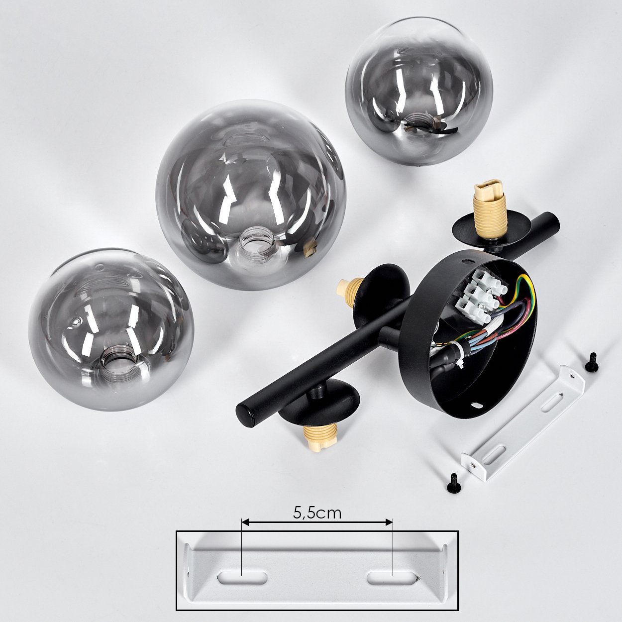 hofstein Deckenleuchte Isorella moderne Deckenlampe aus Metall/Glas in Schwarz/Rauchfarben, ohne Leuchtmittel, Leuchte im modernen Design mit Schirmen aus Rauchglas, 3xG9