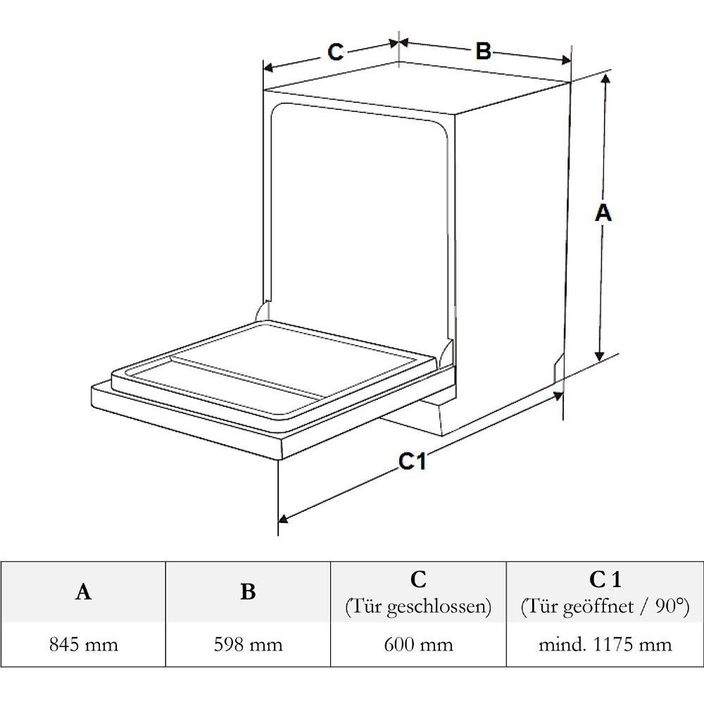 Geratek Standgeschirrspüler Maurach, GS6300, 11 l, 12 Maßgedecke, Halbe Beladung / Glas Programm / ECO Programm