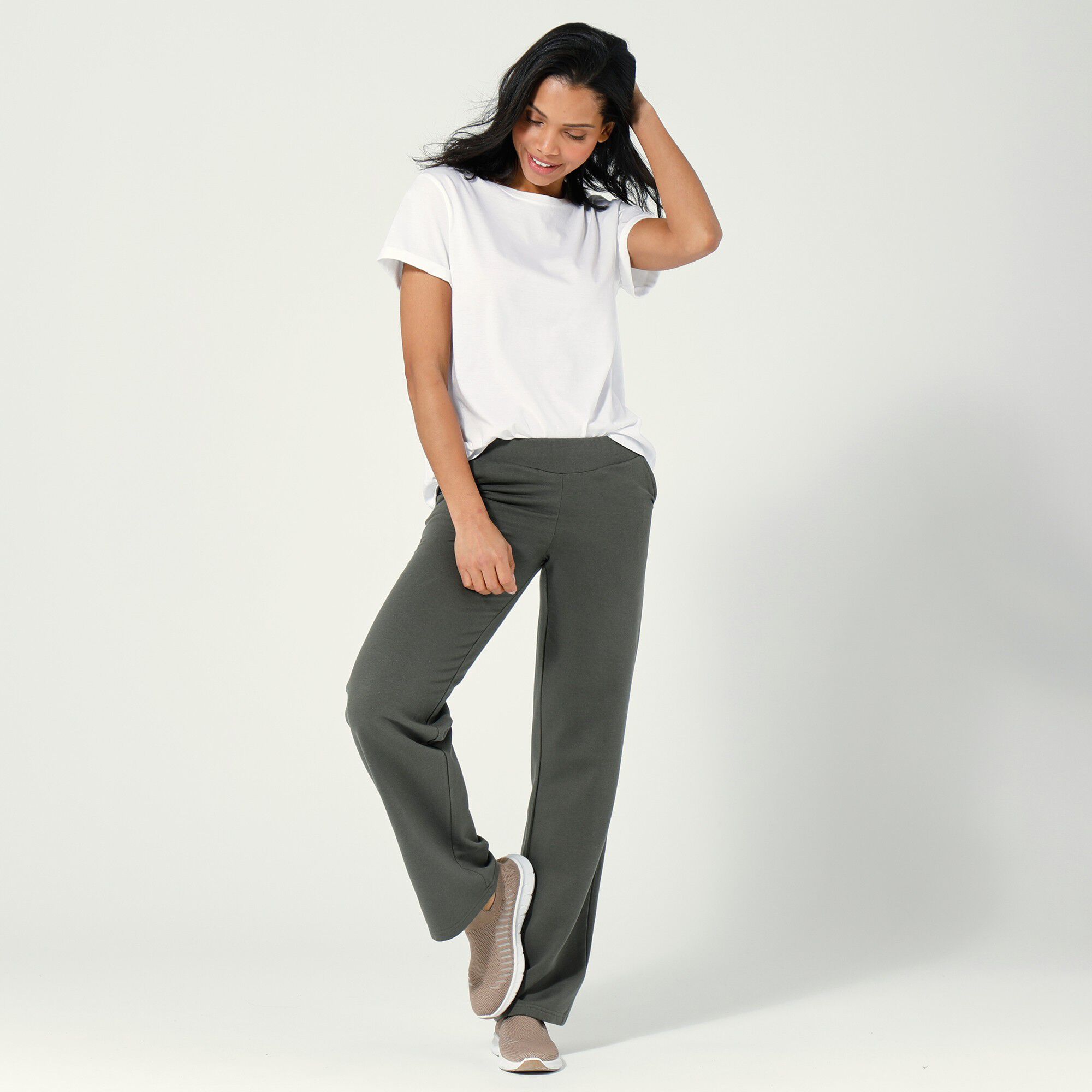 Pantalon coupe large molleton taille élastiquée