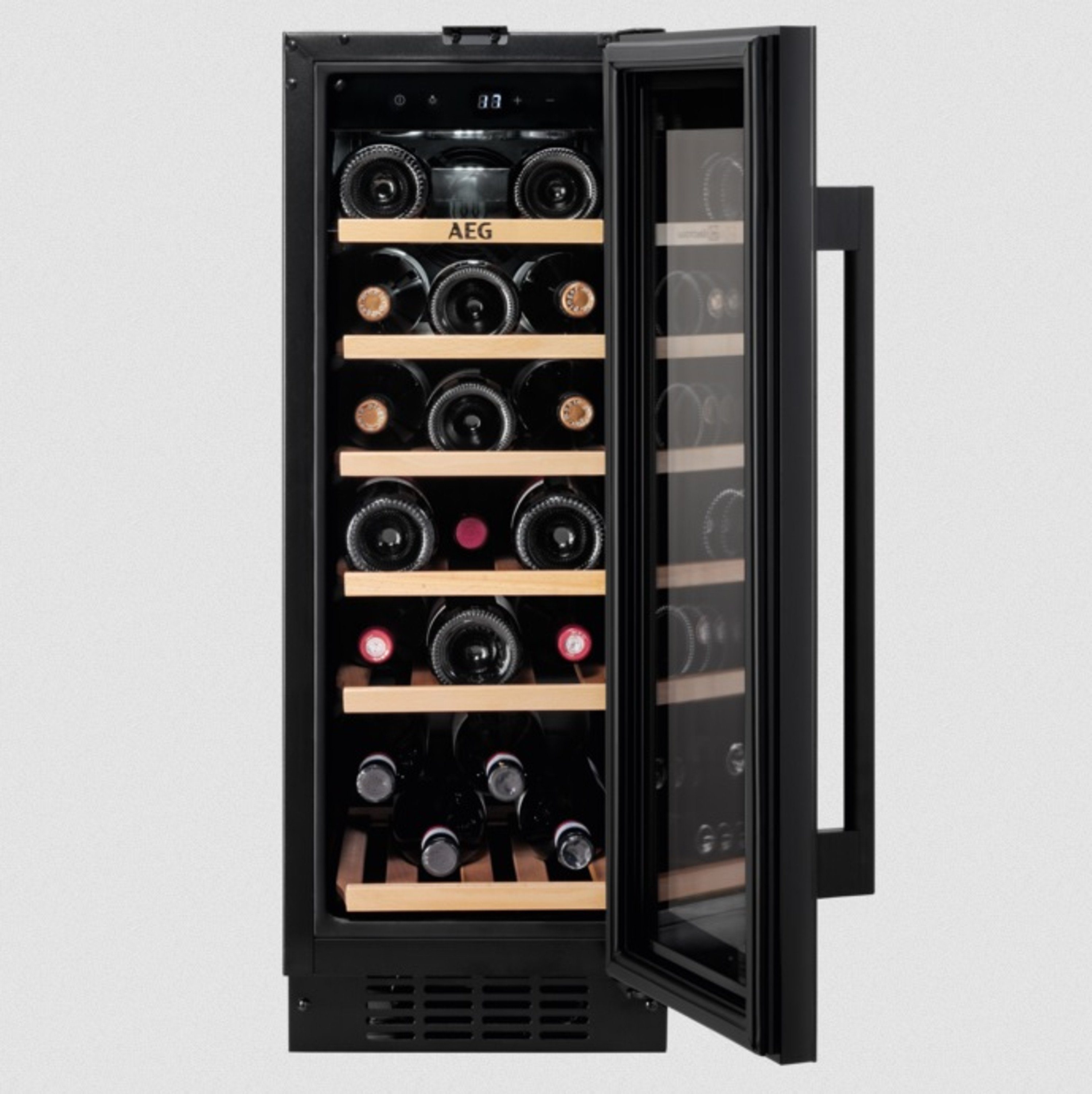 AEG Einbauweinkühlschrank AWUS020B5B, für 20 Standardflaschen á 0,75l,Single-Zone Pro,Ausziehbare Holzablagen,Obere LED-Beleuchtung