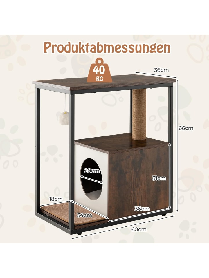 COSTWAY 3 in 1 Katzenhaus Beistelltisch in Braun günstig kaufen onesize