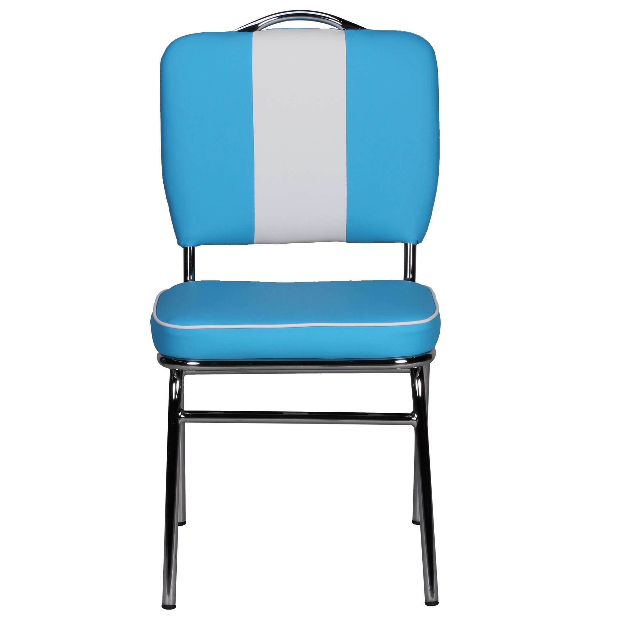Wohnling 4-Fußstuhl WL1.717 (American Diner, Küchenstuhl Kunstleder Blau Weiß), Esszimmerstuhl USA, Design Polsterstuhl Esszimmer