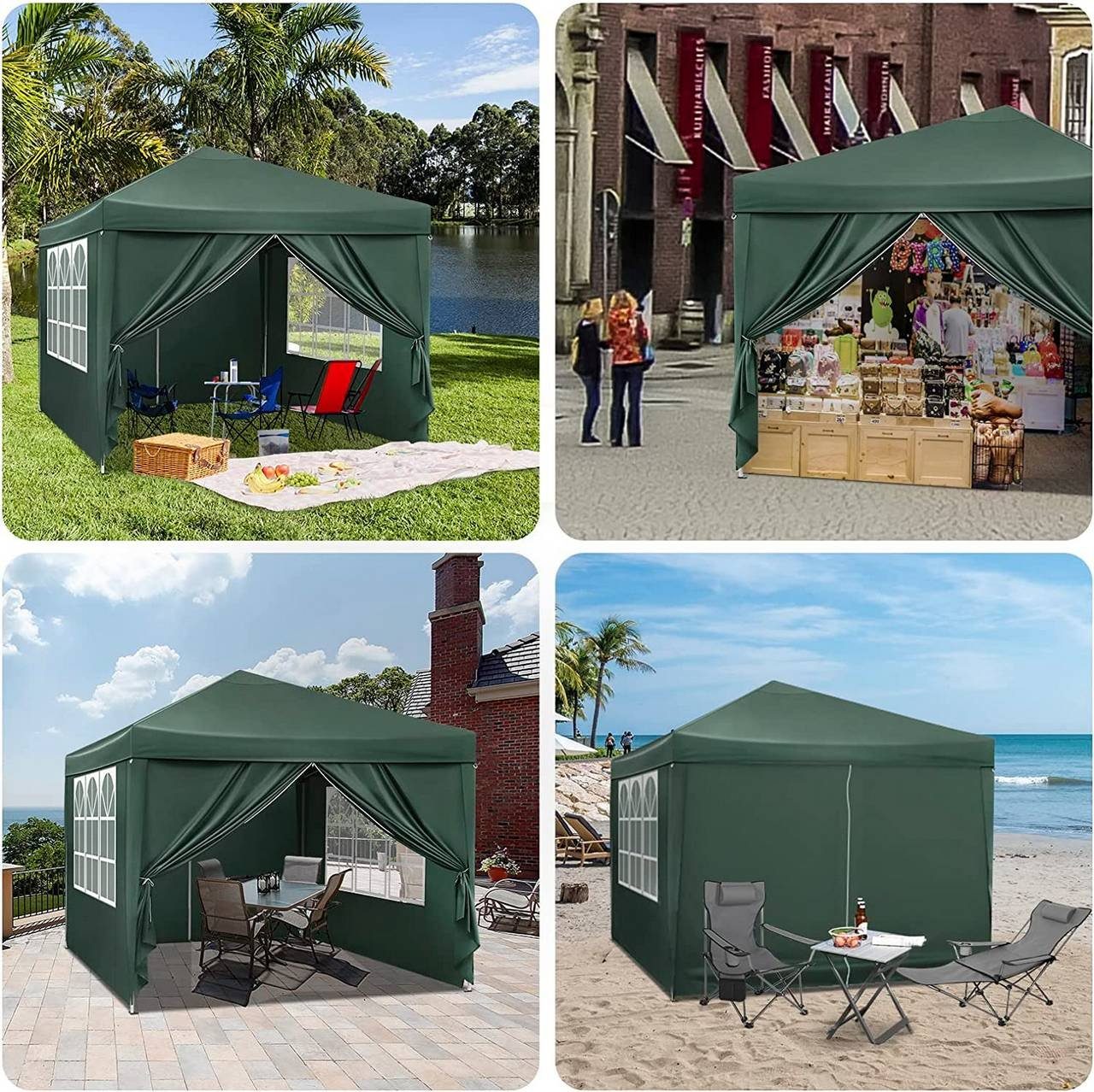 Woltu Faltpavillon, mit 4 Seitenteilen, aus Oxford Metallrahmen 3x3 m