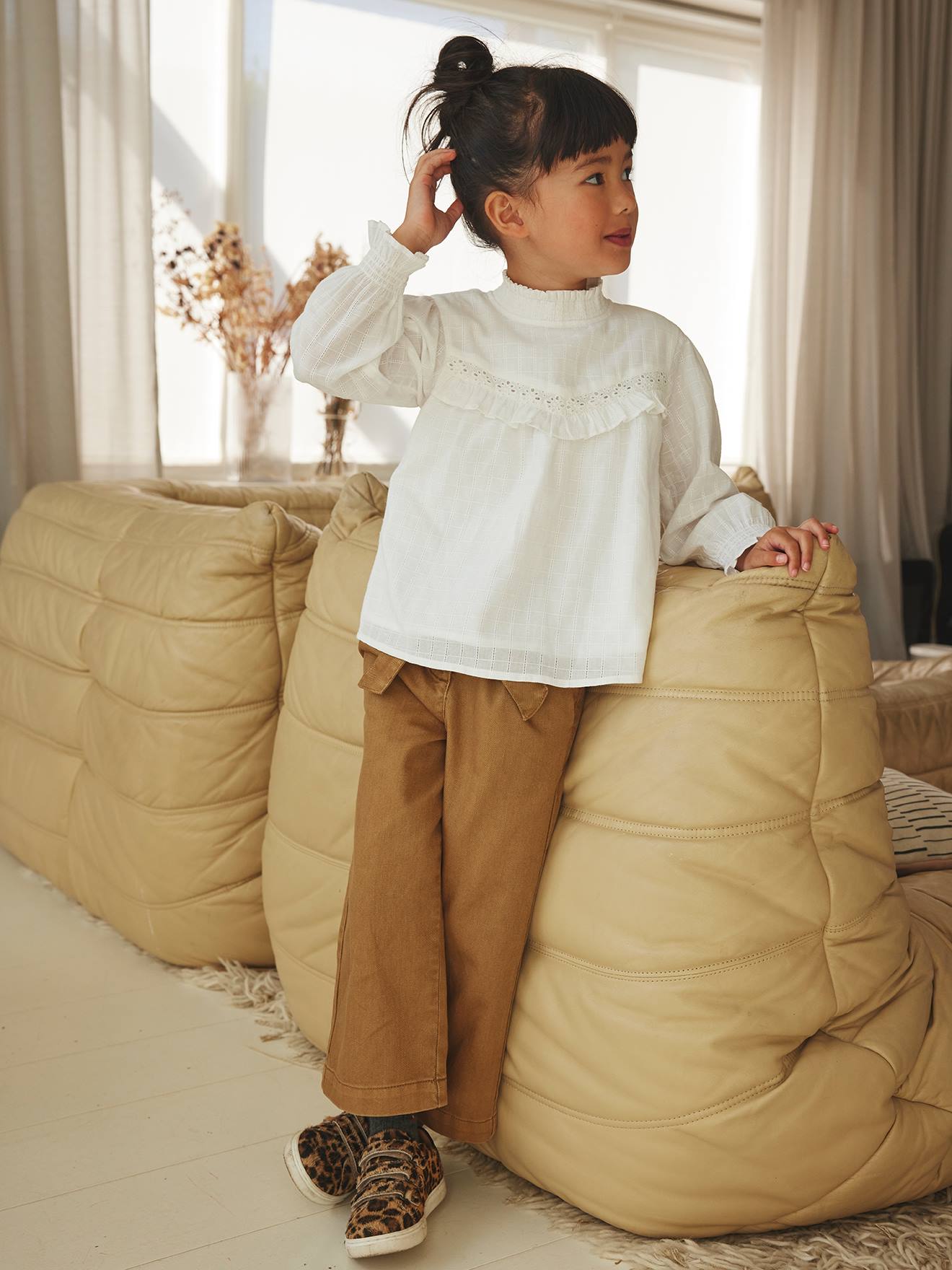 Pantalon large 7/8ème fille marron