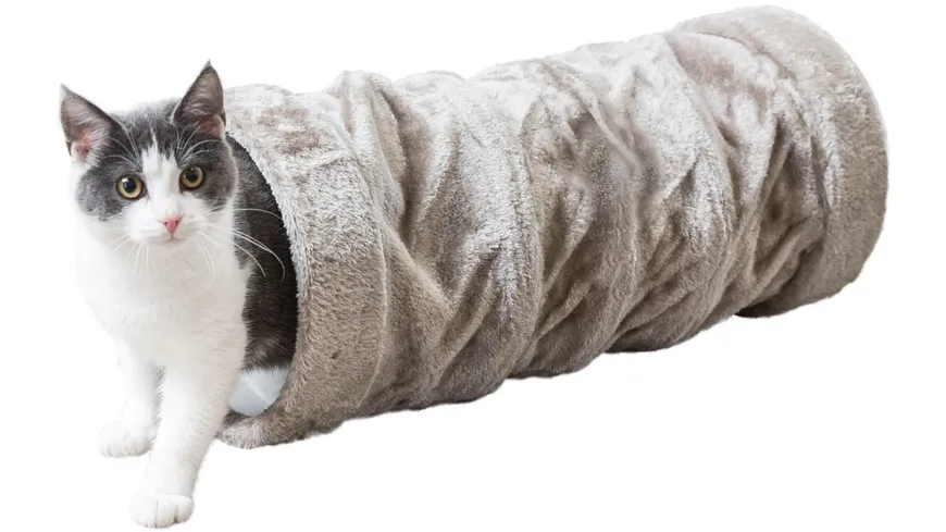 Trixie Spieltunnel Plüsch grau ø 22 x 60 cm Katzenspielzeug