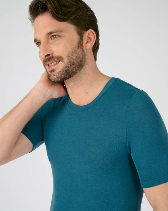 T-shirt col rond fine côte, manches courtes Thermolactyl