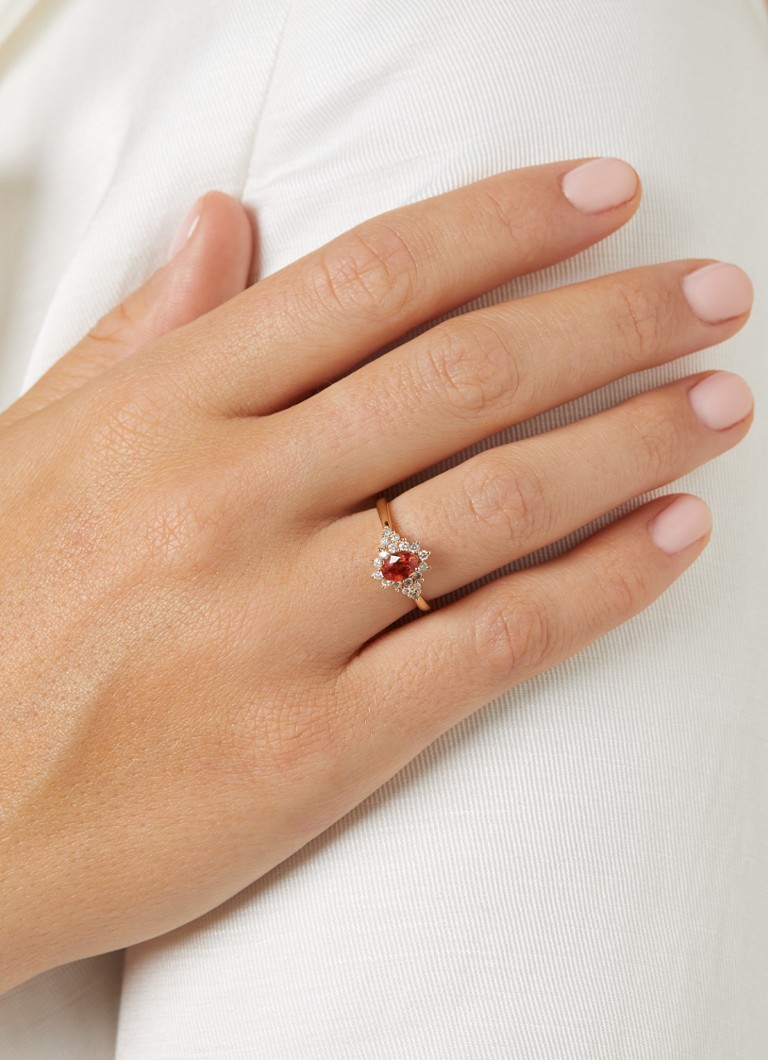 Anello Eden Diamond Point in oro giallo con zaffiro arancione da 0,60 ct