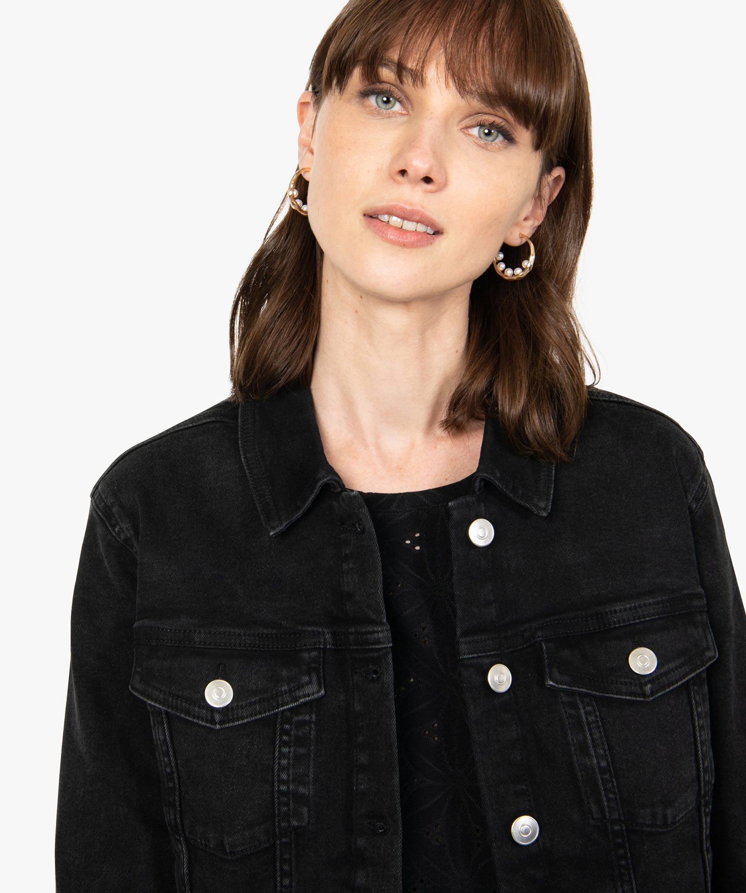 Blouson femme en denim avec surpiqres | GEMO