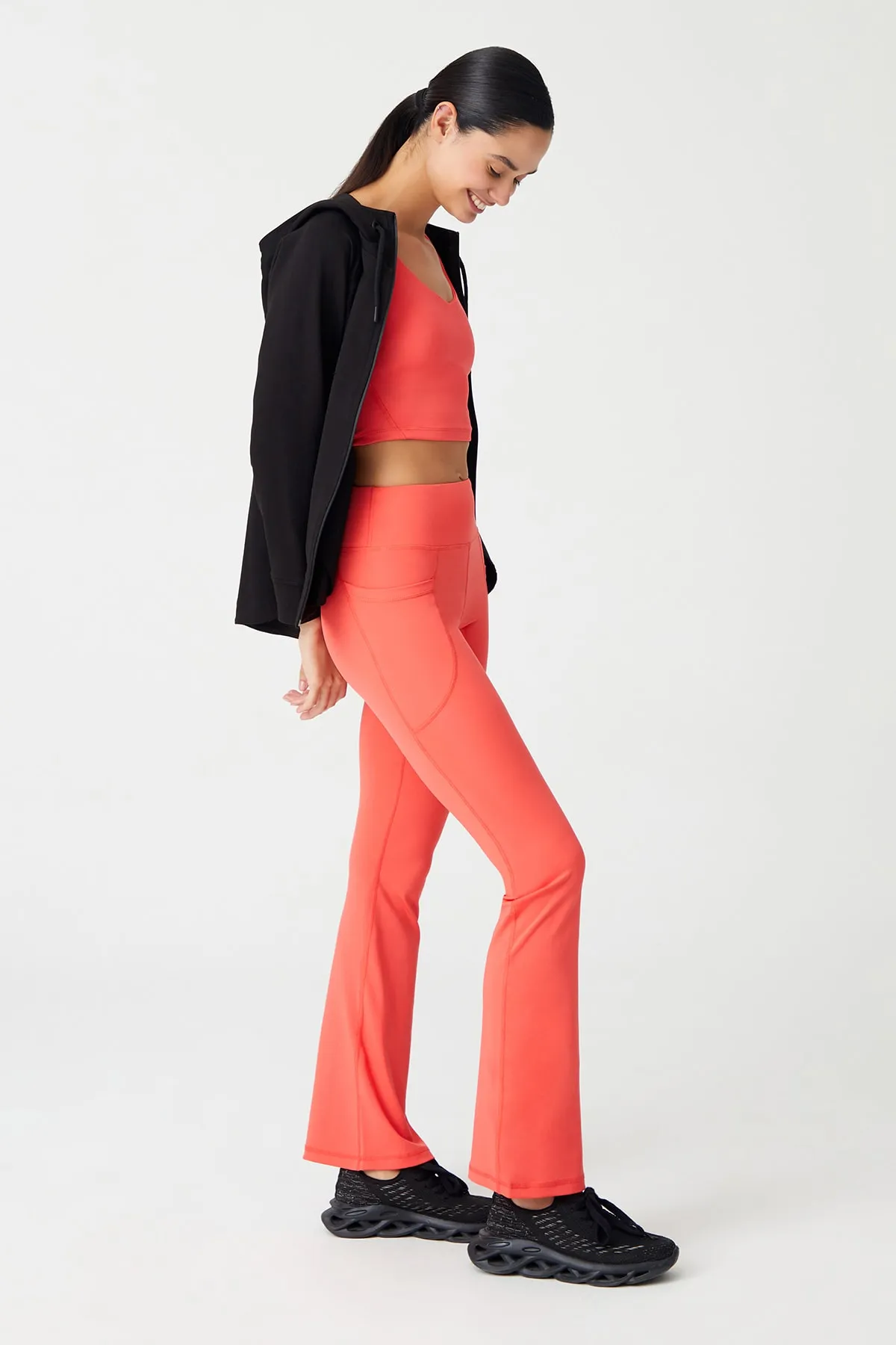 LOS OJOS  Korallenrote Bootcut-Strumpfhose mit hoher Taille und doppelter Tasche und ausgestelltem Bein