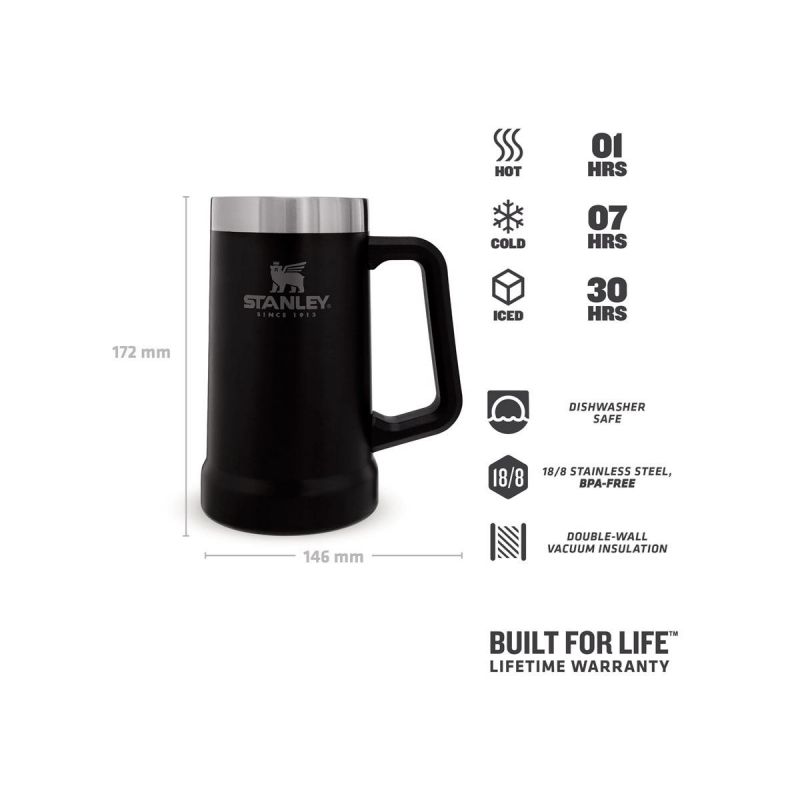 Stanley Adventure Big Grip Beer Stein 24oz\/700ml Matte Black Pebble