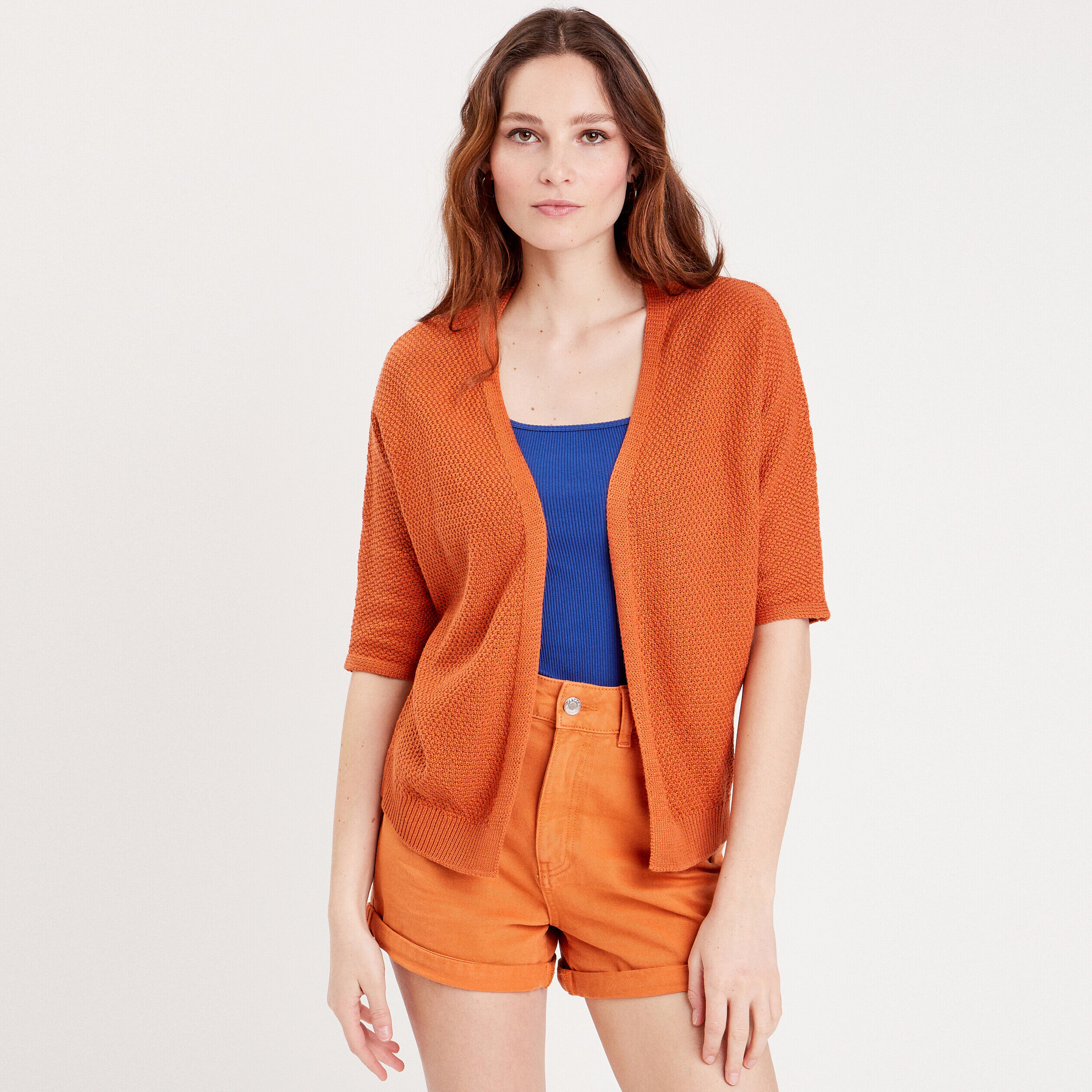 Gilet manches 3/4 orange femme | Cache Cache