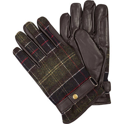 Barbour, Handschuhe, Leder-Wolle, moosgrün-braun kariert