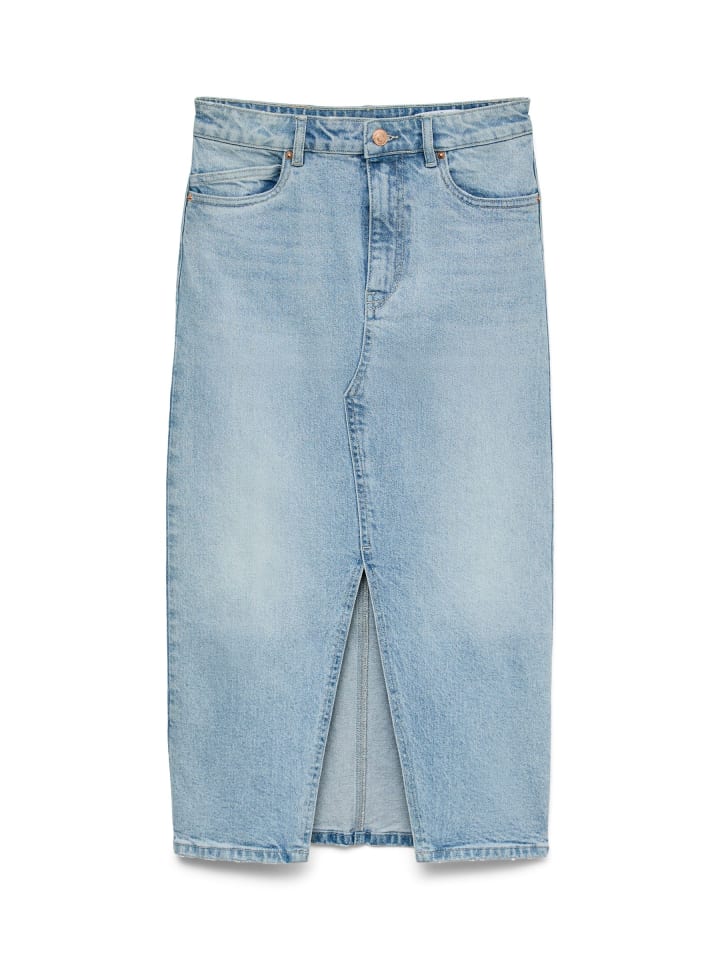 Vero Moda Wadenlanger Denim Jeansrock mit Schlitz 5-Pocket in Hellblau günstig kaufen