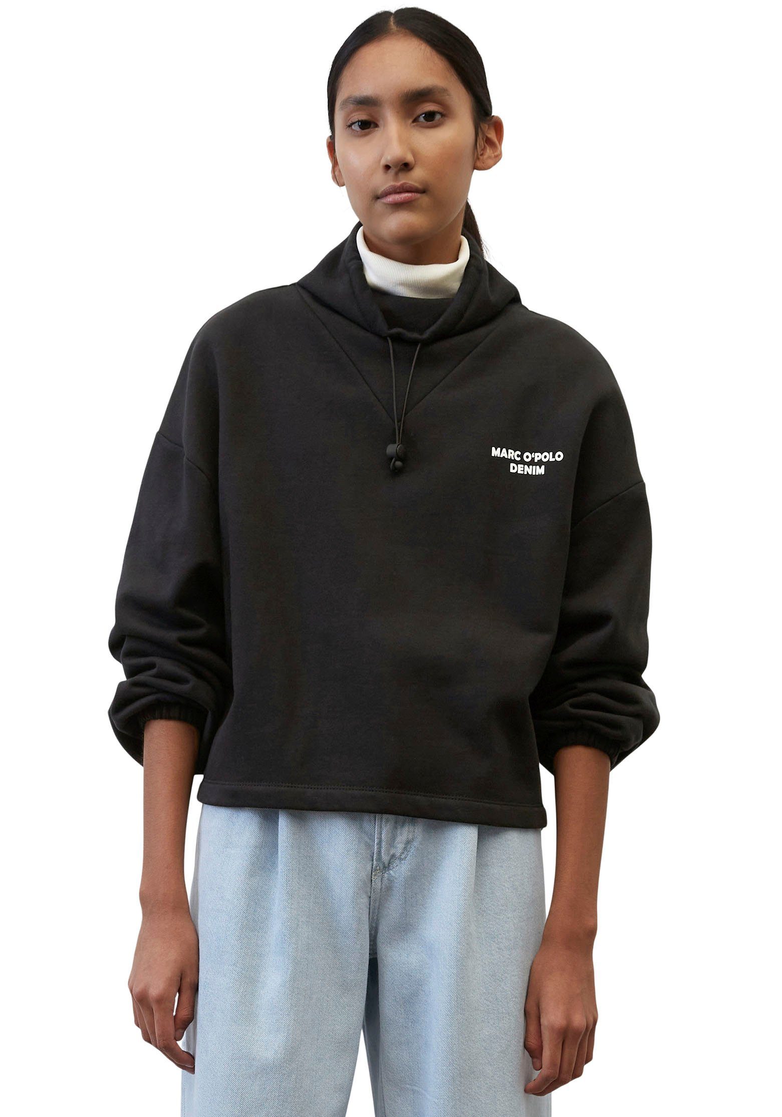 Marc O'Polo DENIM Kapuzensweatshirt mit besonderer Kragenlösung und Kordelzug